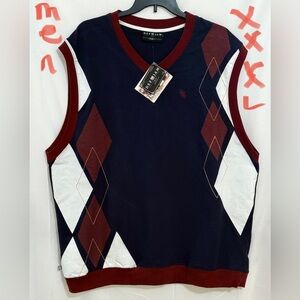 Red and Blue V-Neck Sweater with Classic Design